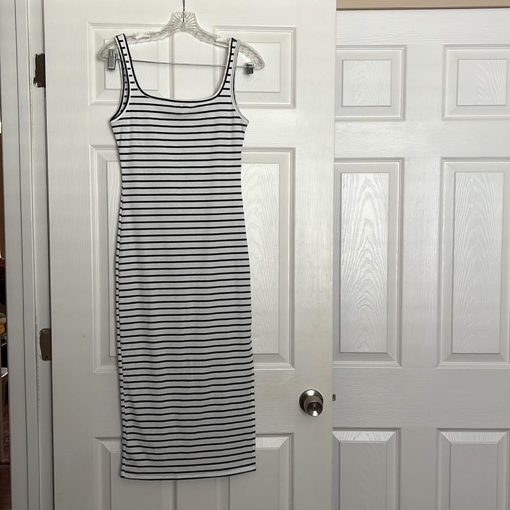 SheIn White Black Striped Tank Dress XS